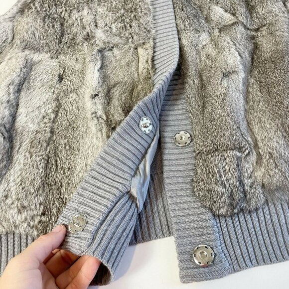 Michael Kors Womens Sleeveless Rabbit Fur Vest Jacket Gray Size 3X Ribbed Knit - Picture 7 of 8
